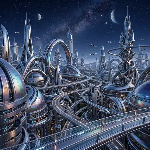 Futuristic Metallic Landscape with Subtle Colors