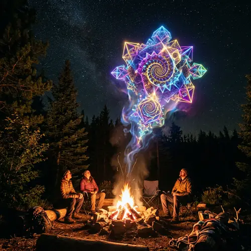 Campfire Smoke Transforms into Vibrant Geometric Fractal