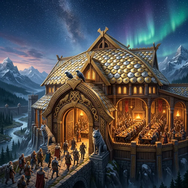 Realistic Valhalla Norse Mythology Image | Detailed & Majestic Scene