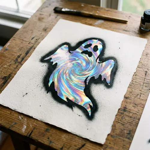 Black and White Ghost Stencil with Holographic Interior