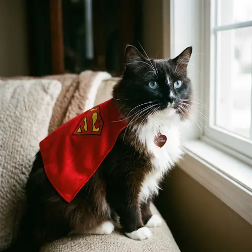 Superman Cat: Black & White with Blue Eyes