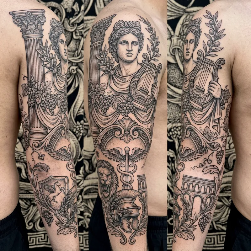 Grecian & Roman Mythology Arm Tattoo Design Ideas