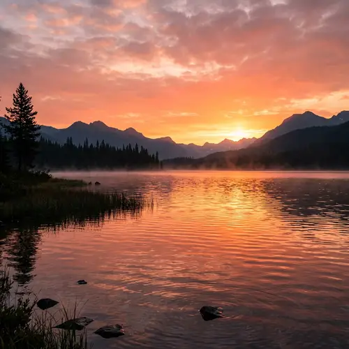 Breathtaking Dawn Scene: Calm Water & Stunning Hues