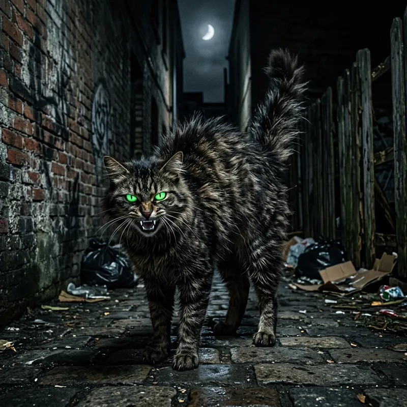 Evil Cat with Sinister Green Eyes | Mysterious Feline
