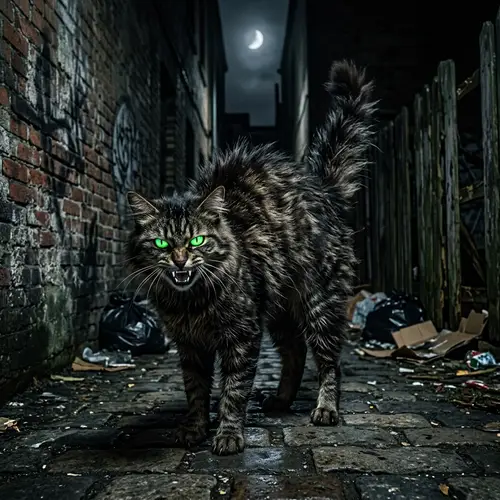 Evil Cat with Sinister Green Eyes | Mysterious Feline