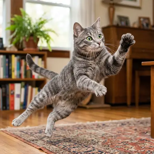 Playful Gray Tabby Cat with Vibrant Green Eyes