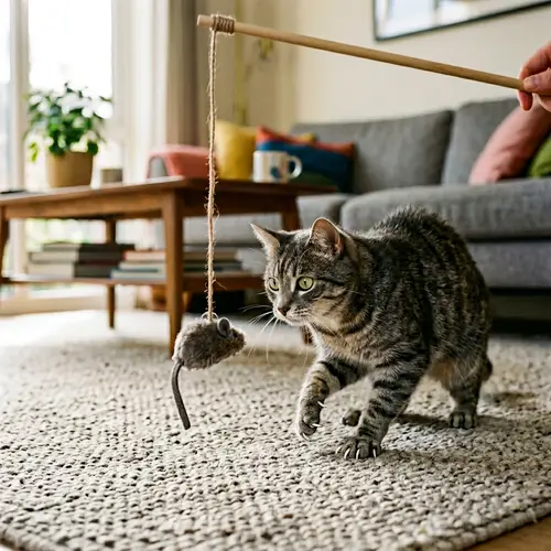 Playful Gray Tabby Cat with Mottled Coat and Green Eyes