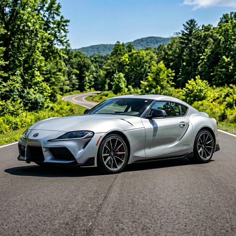 Bright Silver Toyota Supra - Curvy Design | Angular Headlights