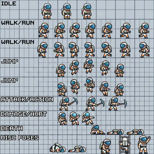 Astronaut Game Sprite Sheet - Pixel Art Assets