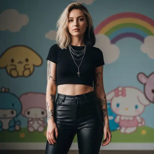 Confident Young Woman in Trendy Attire and Vivid Setting