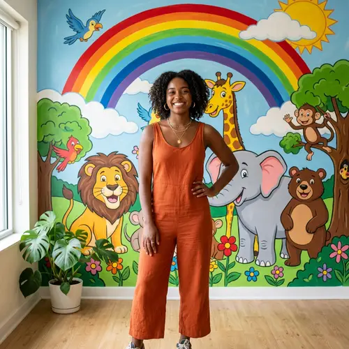 Confident Young Woman in Trendy Attire and Vivid Setting