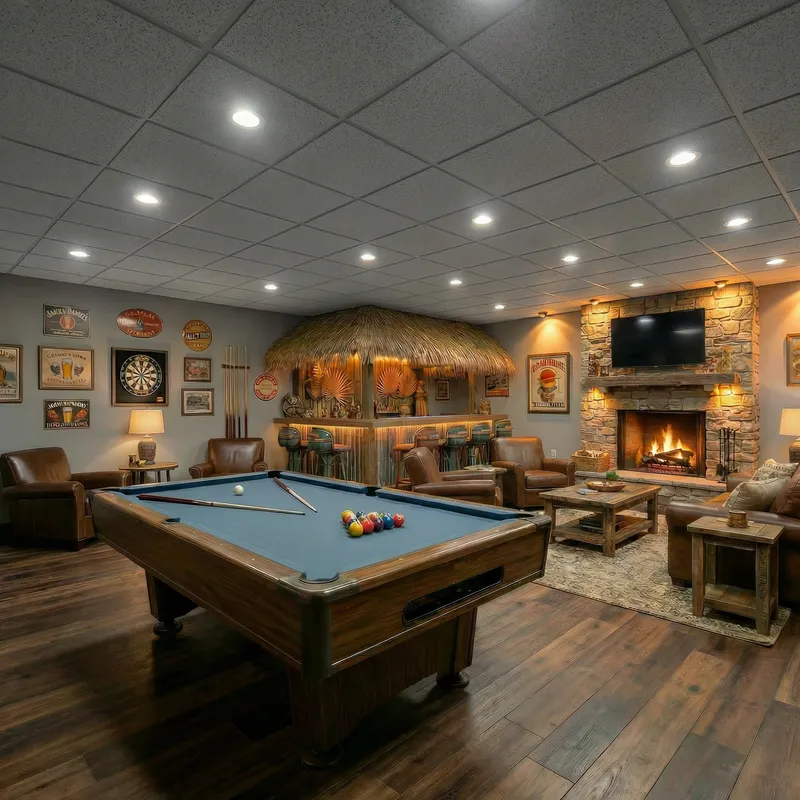 Stylish Grey Drop Ceiling with Recessed Lighting