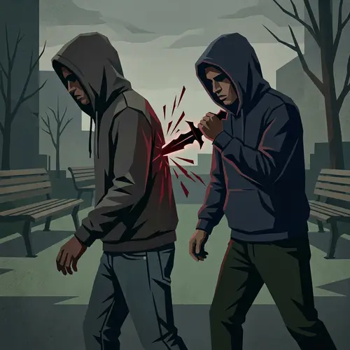 Friend Betrayal Depiction: Symbolic Backstabbing Image