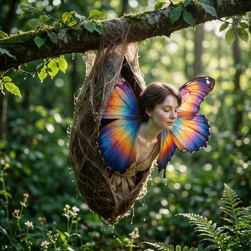 Butterfly Like Human Emerging from Cocoon