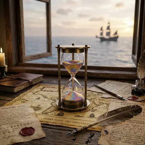 Vintage Hourglass on Ancient Map | Passage of Moments