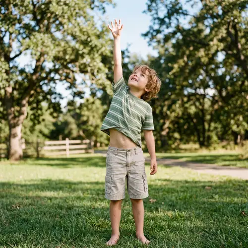 Young Boy Stretching Arm Up Outdoors