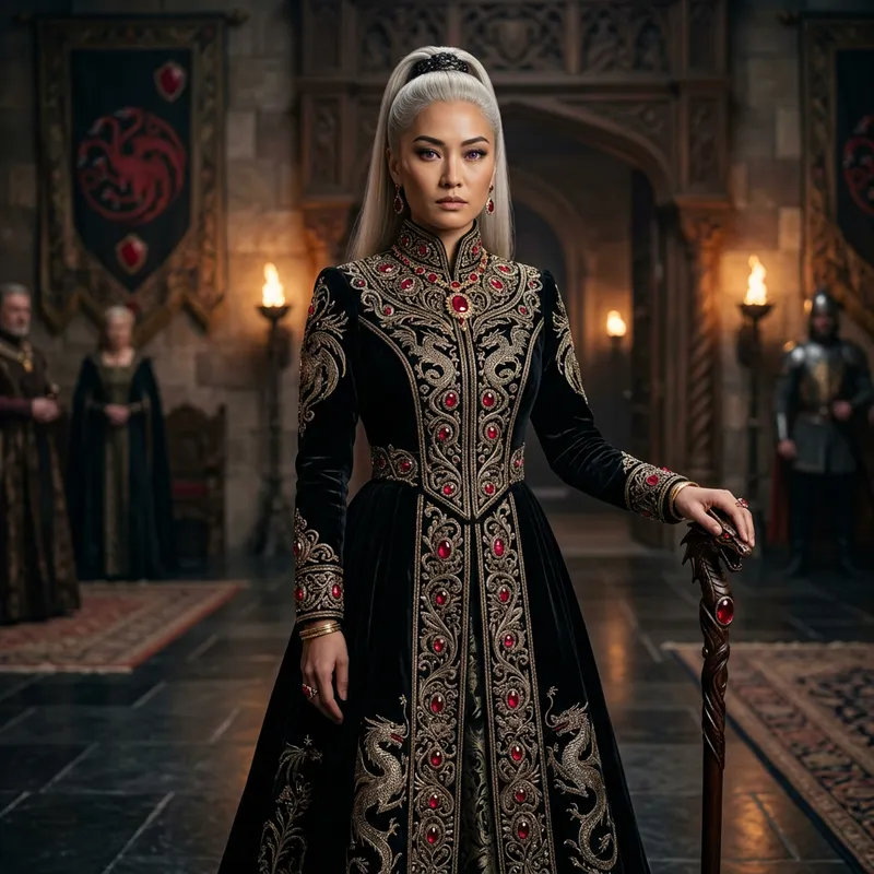 Noble Targaryen Woman in Regal Black Gown