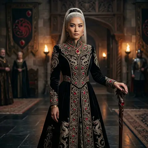 Noble Targaryen Woman in Regal Black Gown