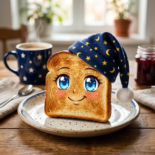 Anime Toast with Pajama Hat & Cute Expression
