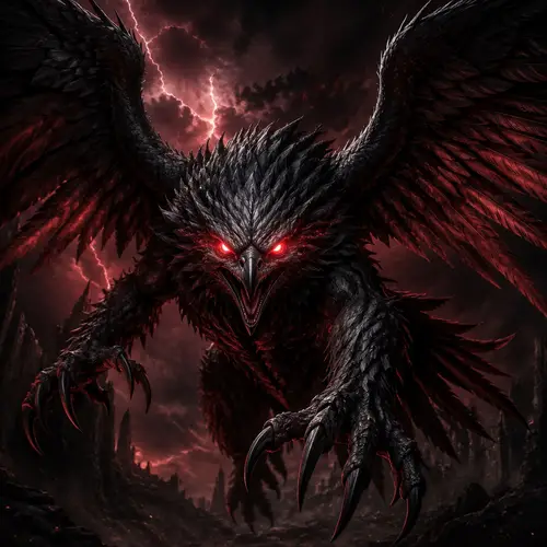 Red-Eyed Winged Creature with Claws