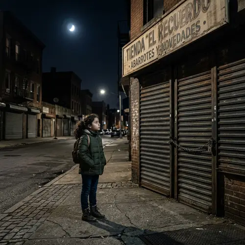Hispanic Young Girl at Midnight - Enigmatic Street Scene