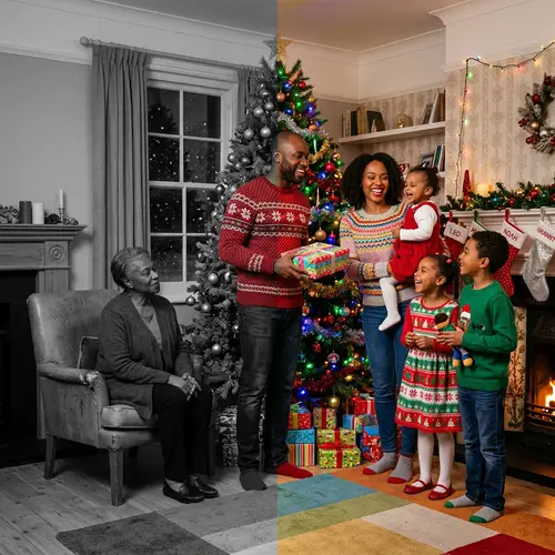 Vibrant Christmas Scene with an African American Family