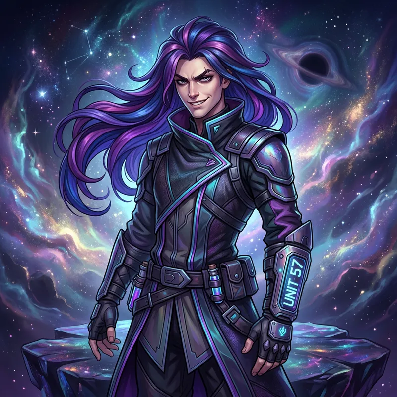 Galatic Anti-Hero with Blue Purple Hair | League of Legends Art