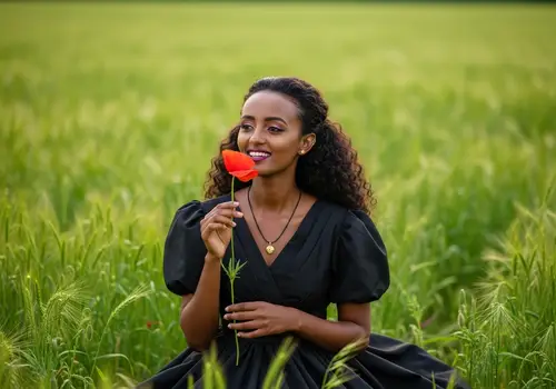 Ethereal Beauty: Ethiopian Model in a Black Dress