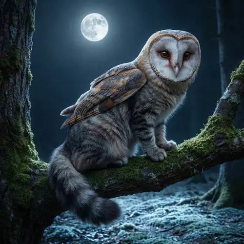 Fantastical Cat-Owl Creature Image