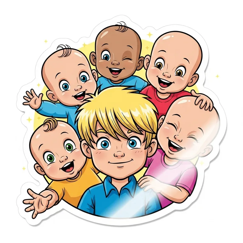 Blonde Boy Sticker with Bald Babies and Girls
