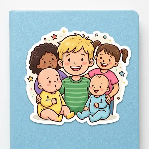Blonde Boy Sticker with Bald Babies and Girls