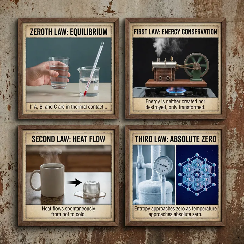 Exploring the Laws of Thermodynamics: Zeroth, First, Second & Third