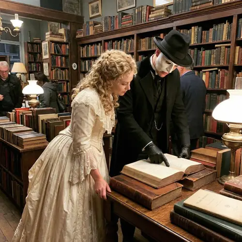 Blonde Christine Daae & Phantom of the Opera in Bookshop