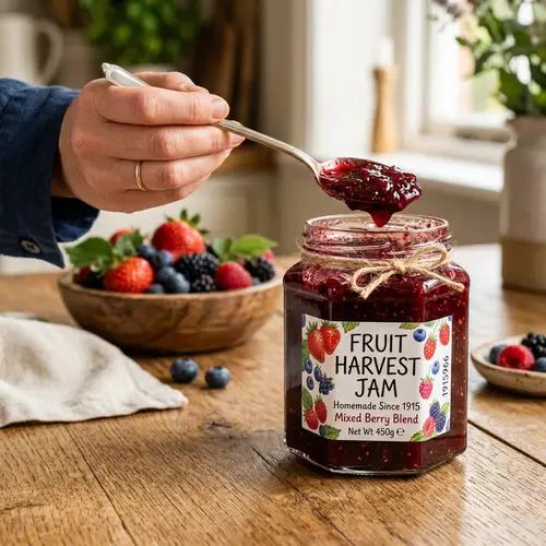 Colorful Jam Jar with Various Fruits