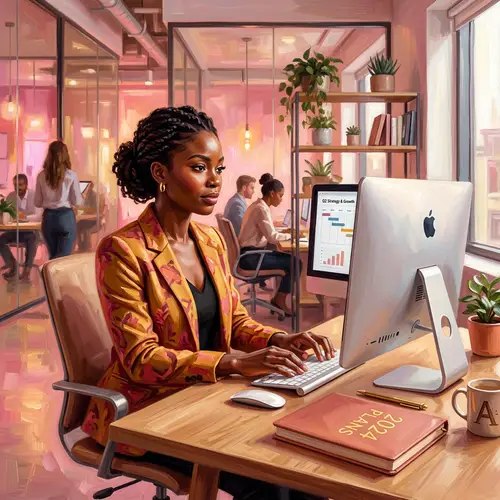 Stunning African Woman Illustration in Modern Office Setting