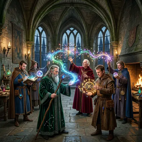 Caucasian Male Wizards in Ancient Mystical Castle | Magic Gathering