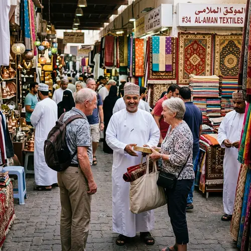 Joyful Omani Man Helping People in a Traditional Suq
