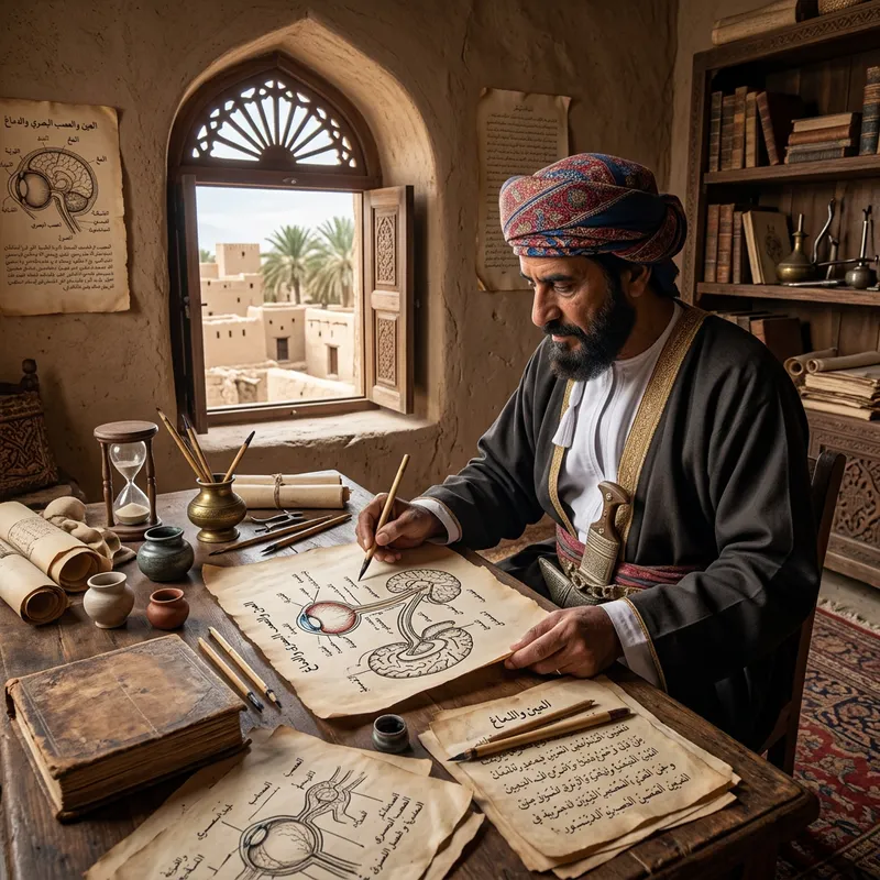Historical Omani Doctor Drawing Eye Anatomy & Brain Connection Historical Omani Doctor Drawing Eye Anatomy & Brain Connection