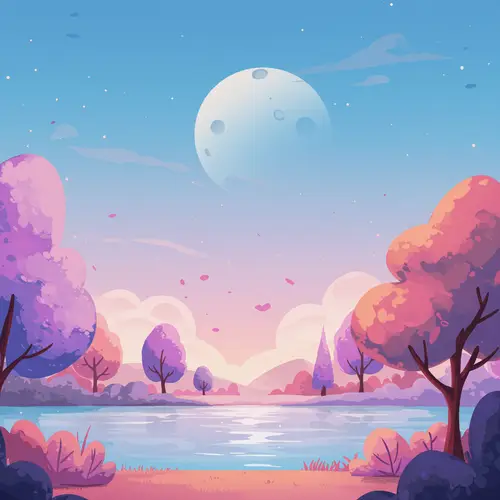 Pastel Colored 2D Animated Landscape with Lake