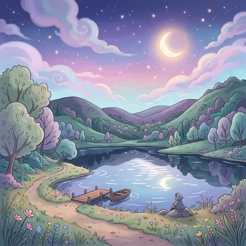 Pastel Colored 2D Animated Landscape with Lake