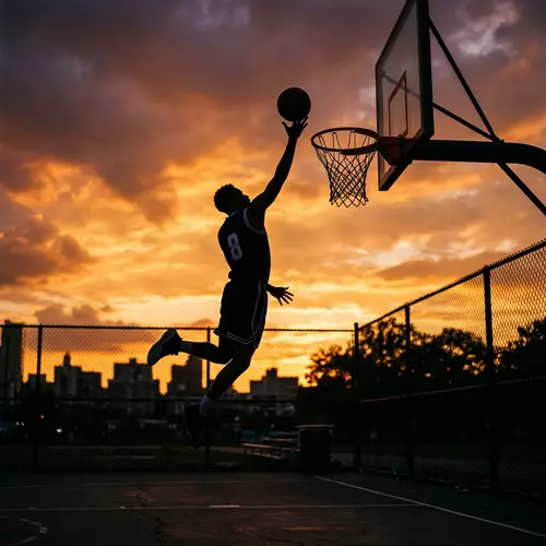 Finger Roll Layup: Striking Silhouette of Basketball Player