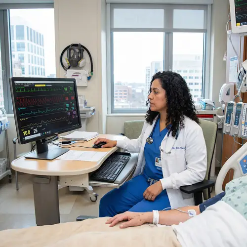 Medical Professional Monitoring Patient Health Data | Hospital Room