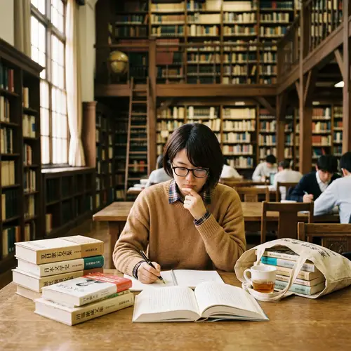Japanese Literature Student Studying in Library