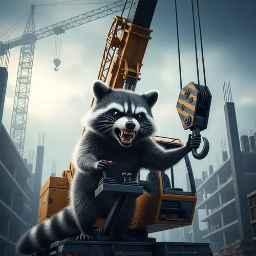 Angry Raccoon Operates Crane: Hilarious Image!