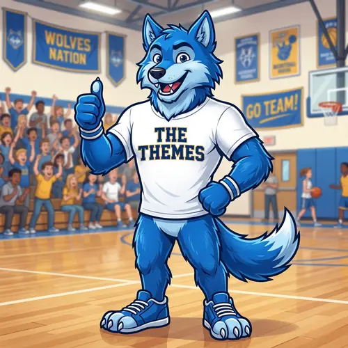 Blue Wolf Mascot with White T-Shirt Design