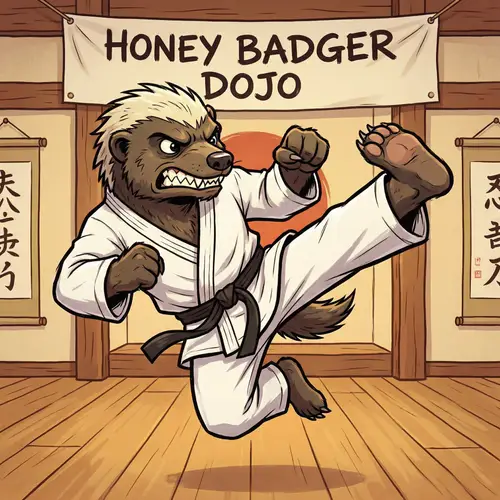 Fierce Honey Badger in Martial Arts Gi - Cartoon Character