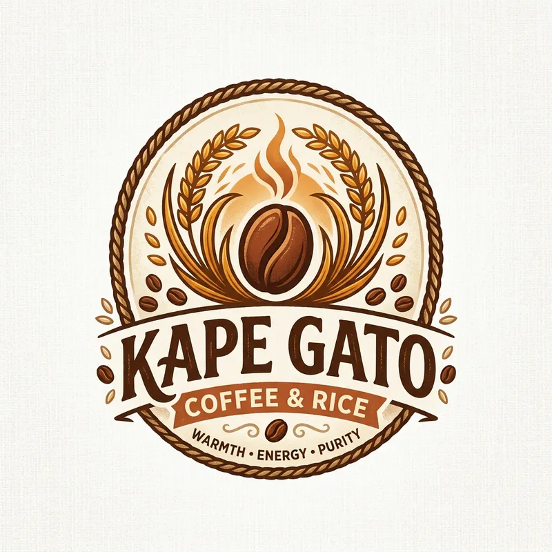 KAPE GATO Rice Coffee Logo: Warmth and Energy Blend