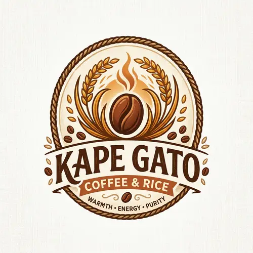 KAPE GATO: Aesthetic Rice Coffee Logo for Warmth and Energy