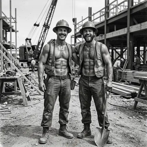 Smiling Men in Hard Hats and Vests