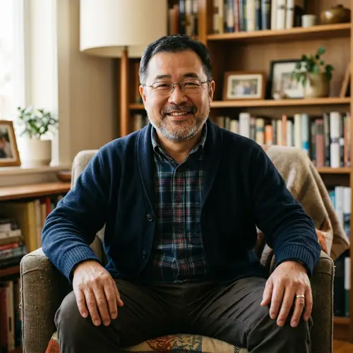 Asian Middle-Aged Man with Slightly Plump Build